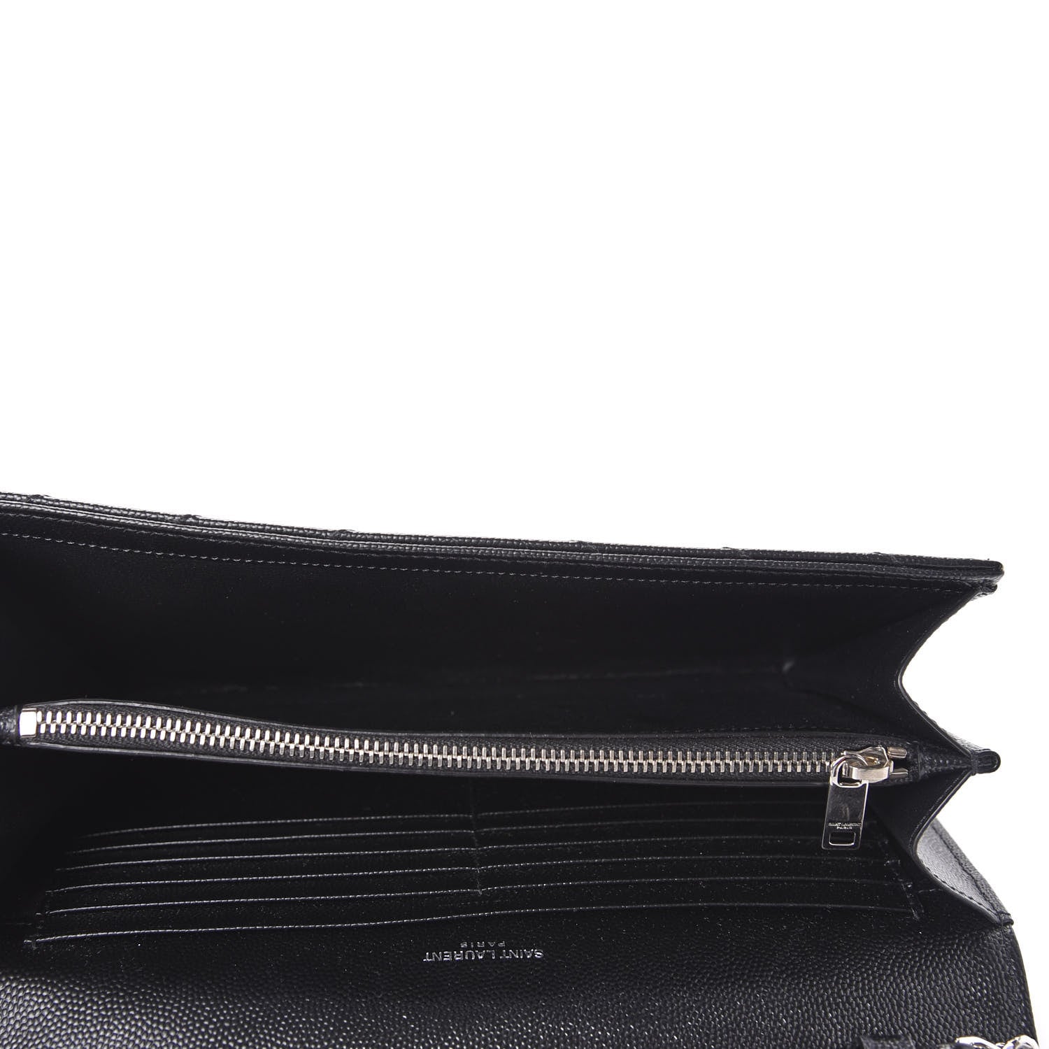 Saint Laurent Grain De Poudre Matelasse Chevron Monogram Chain Wallet Black 5 of 10