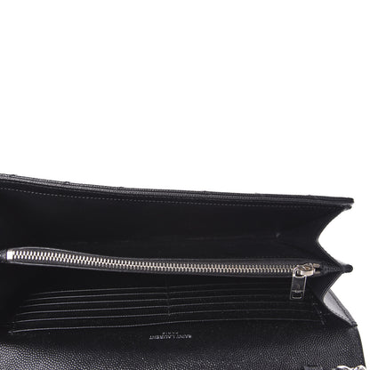 Saint Laurent Grain De Poudre Matelasse Chevron Monogram Chain Wallet Black 5 of 10