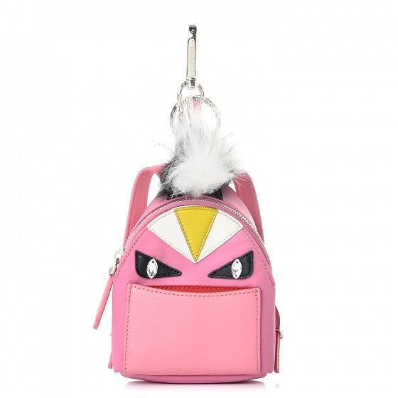Nylon Shiny Nappa Nutria Fox Fur Monster Eyes Mini Backpack Charm Lollypop Rosa Fluo Multicolor