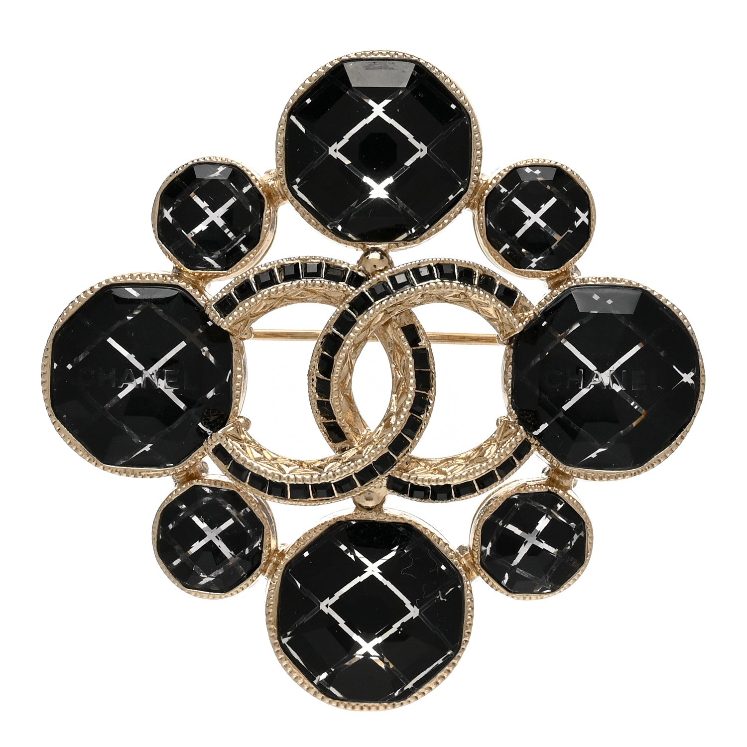 Chanel Crystal Large CC Quilted Logo Brooch Gold 1 of 6