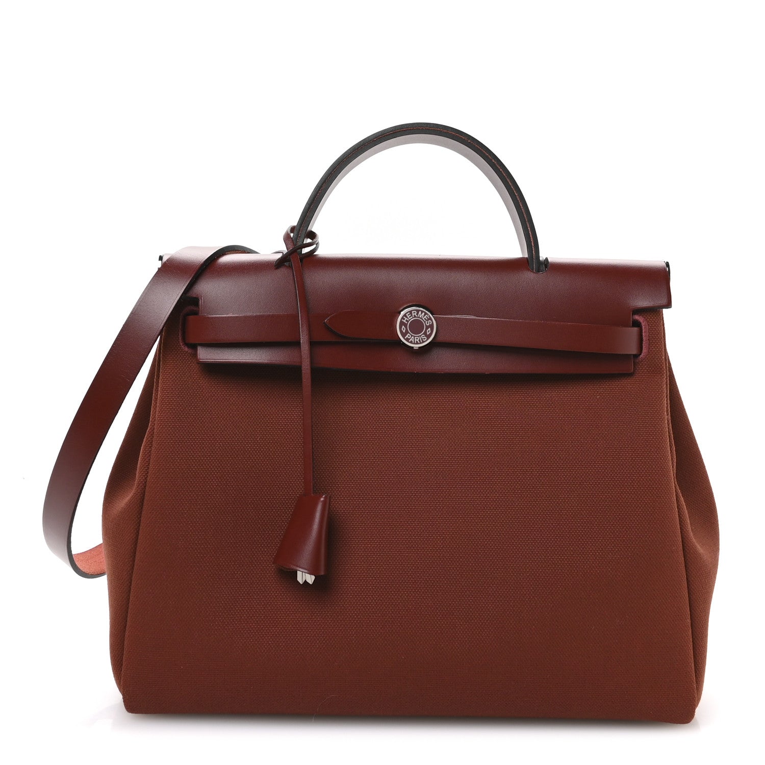Hermes Military Toile Vache Hunter Laque Herbag Zip Retourne 31 PM Brique 1 of 12
