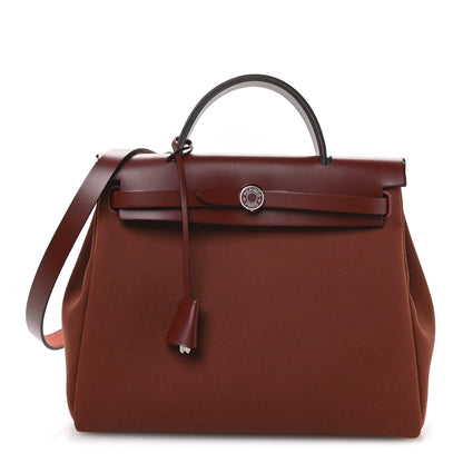 Hermes Military Toile Vache Hunter Laque Herbag Zip Retourne 31 PM Brique 1 of 12