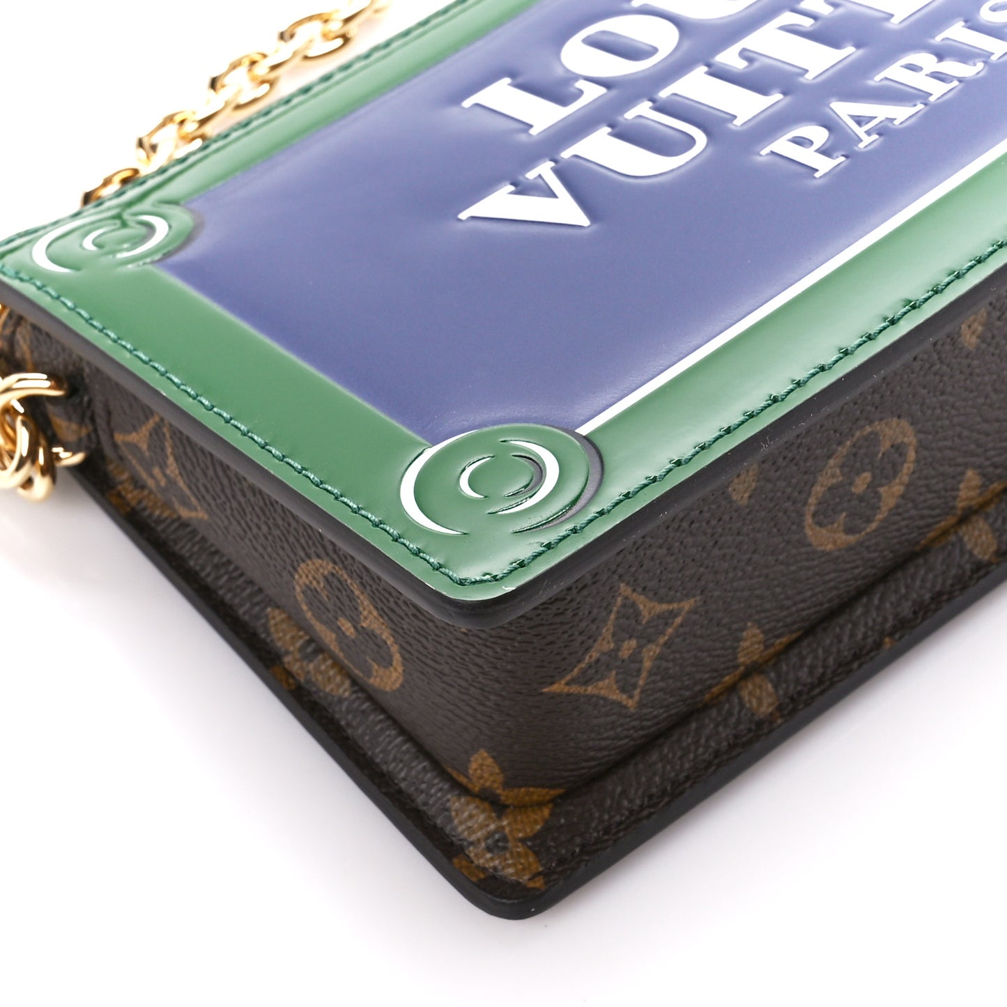 Monogram Calfskin Embossed Lexington Pouch Blue Green