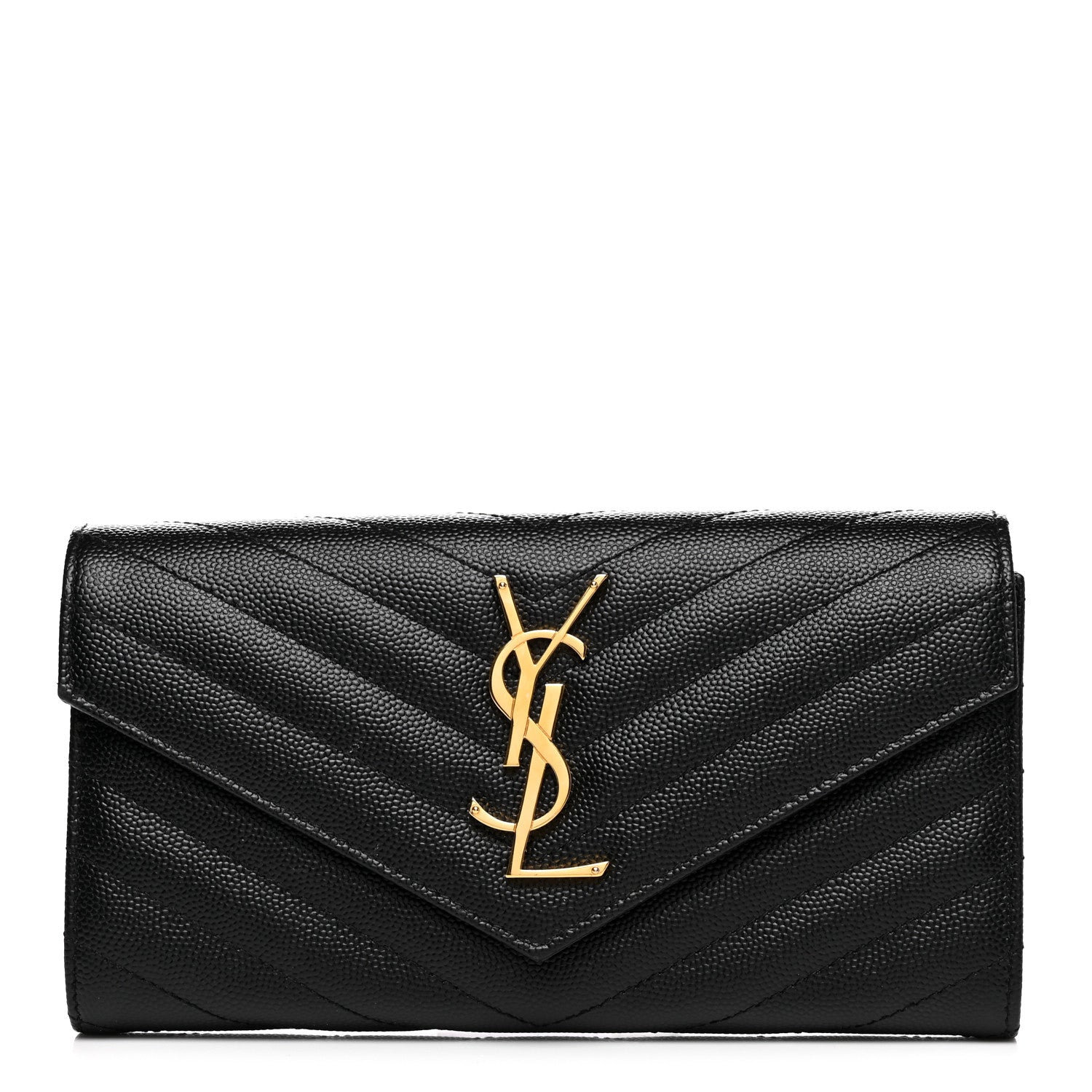 Saint Laurent Grain De Poudre Matelasse Chevron Monogram Flap Wallet Black 1 of 6