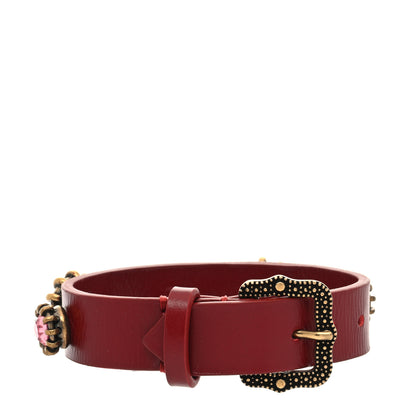 Gucci Calfskin Crystal Feline Heads Bracelet Red 3 of 6