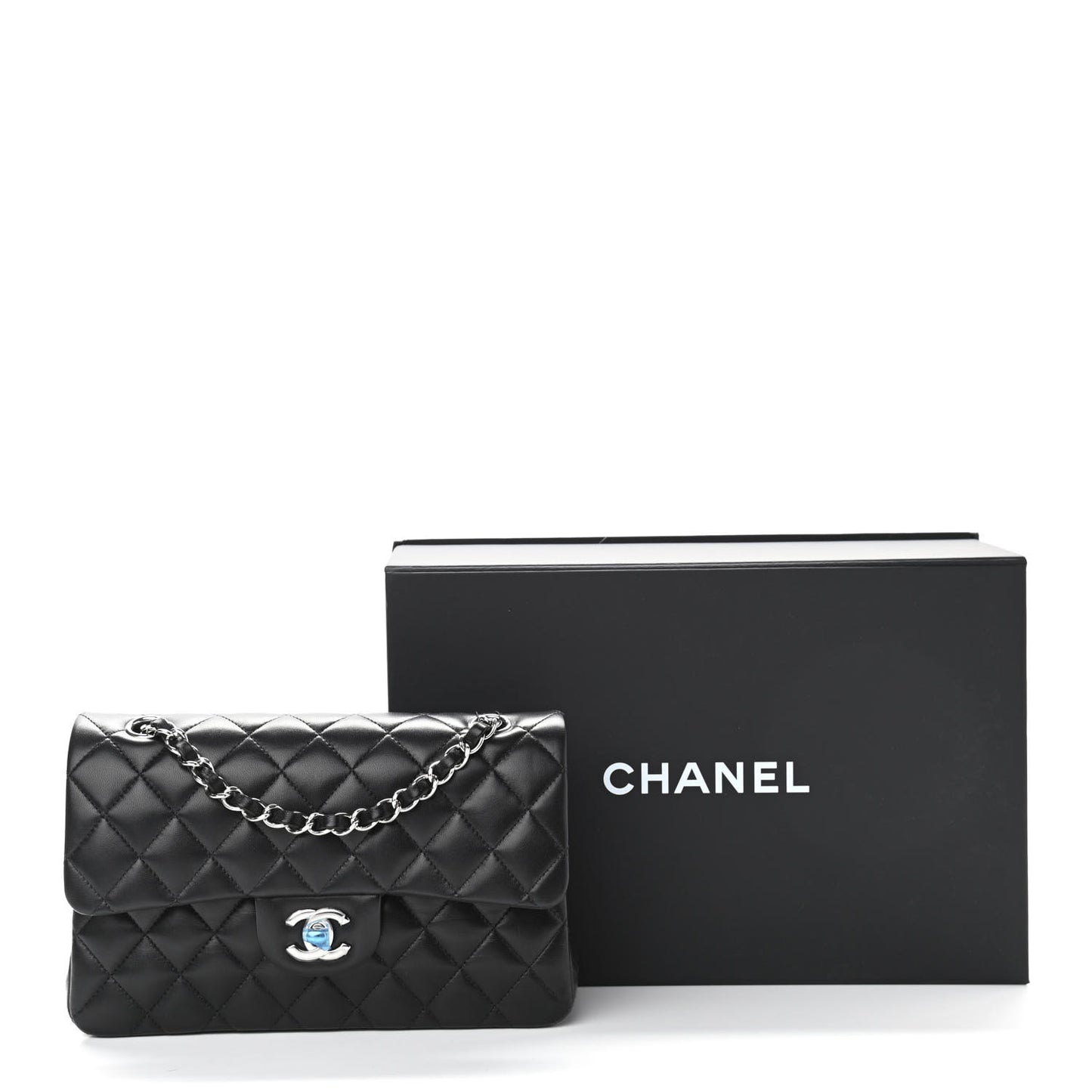 Lambskin Quilted Small Double Flap Black
