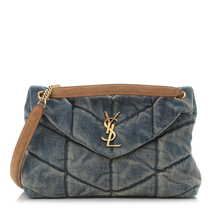 Saint Laurent Denim Quilted Small Loulou Puffer Monogram Chain Satchel Blue Cinnamon 1 of 12