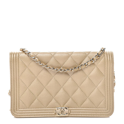Chanel Metallic Caviar Quilted Boy Wallet On Chain WOC Light Gold 1 of 11