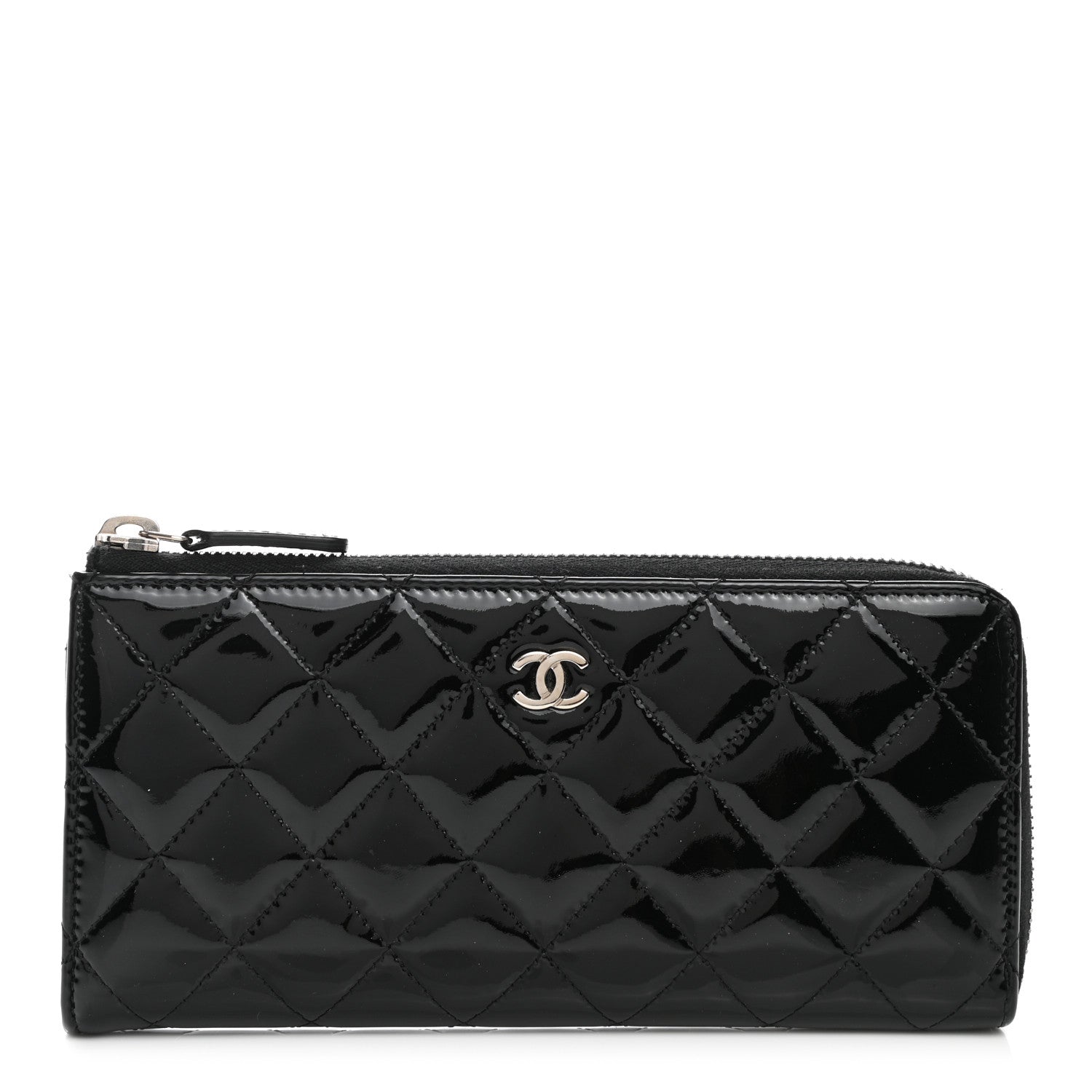 Chanel Patent Quilted Zip Around Wallet Black 1 of 9