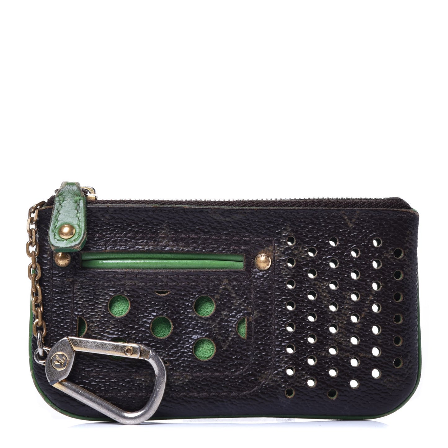 Monogram Perforated Key Pouch Green