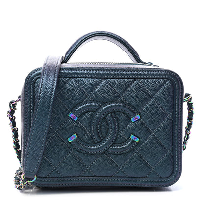 Chanel Iridescent Caviar Quilted Small CC Filigree Vanity Case Dark Turquoise 1 of 4