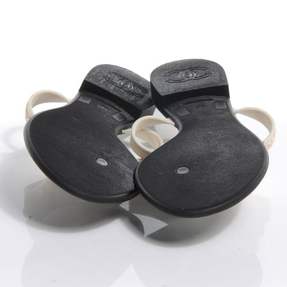 Chanel Jelly Quilted Camellia Thong Sandals 40 Black White 5 of 6