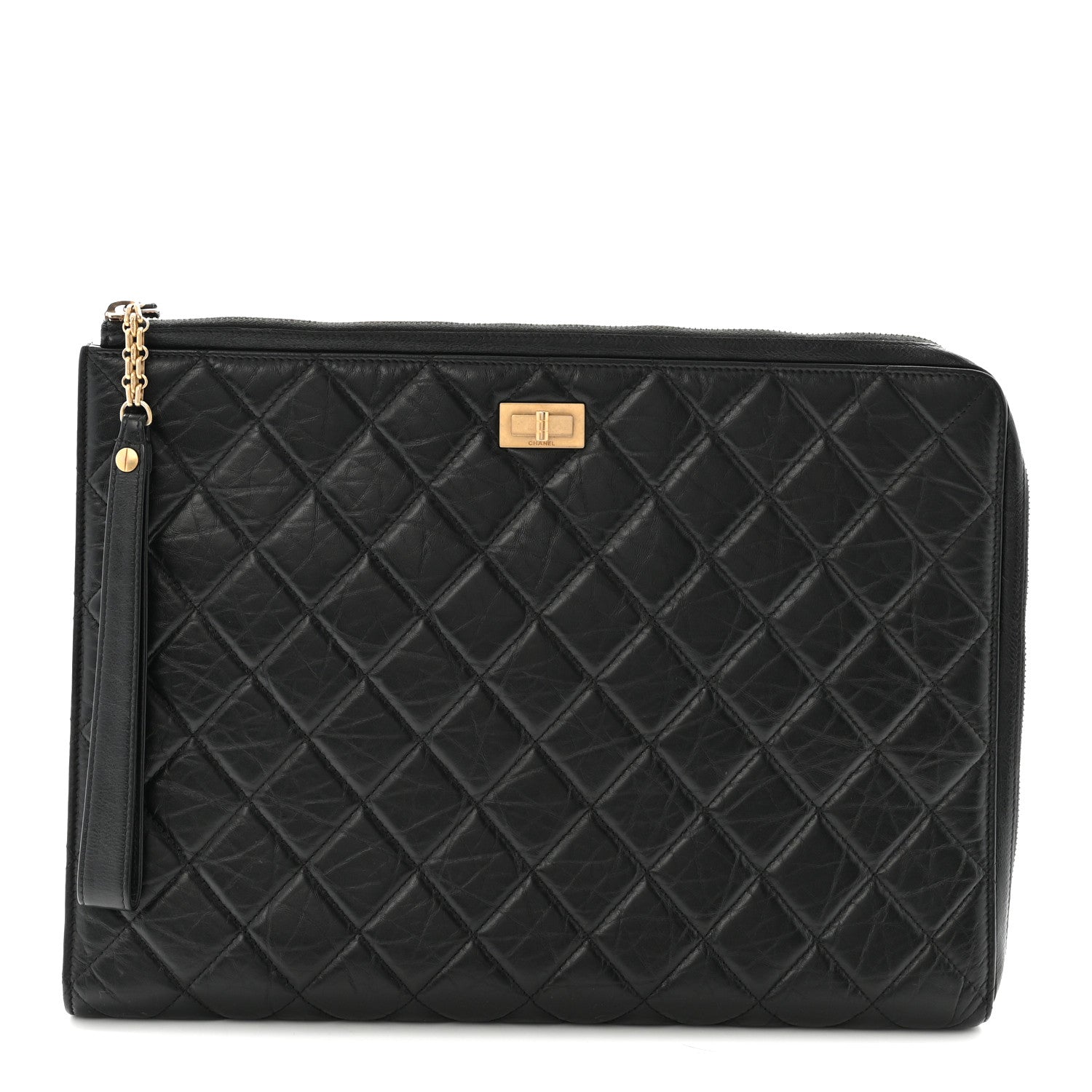 Chanel Aged Calfskin Quilted 2.55 Reissue Pouch With Handle Black 1 of 7