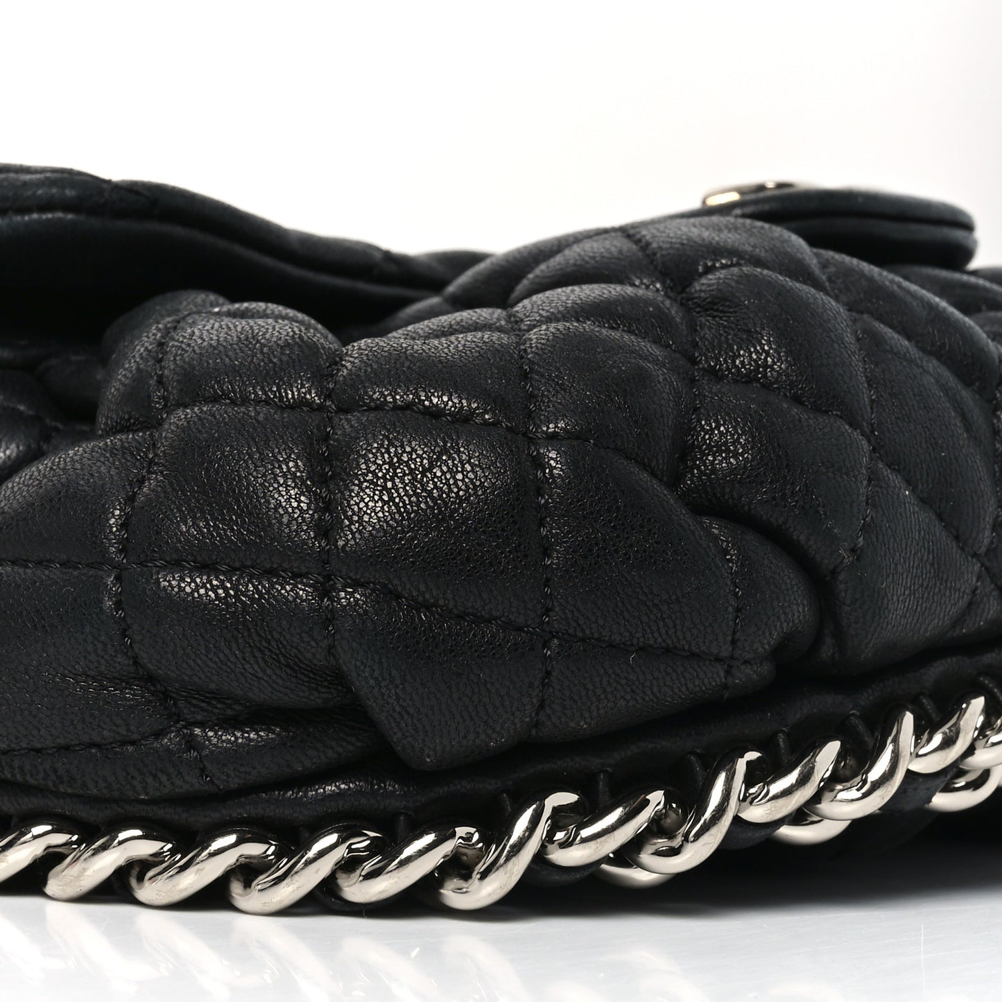Washed Lambskin Quilted Mini Chain Around Flap Black