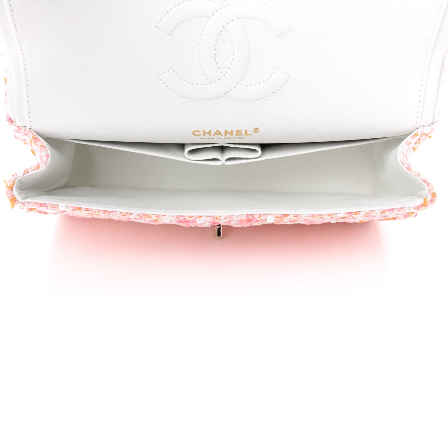 Tweed Braid Sequin Medium Double Flap White Pink Orange