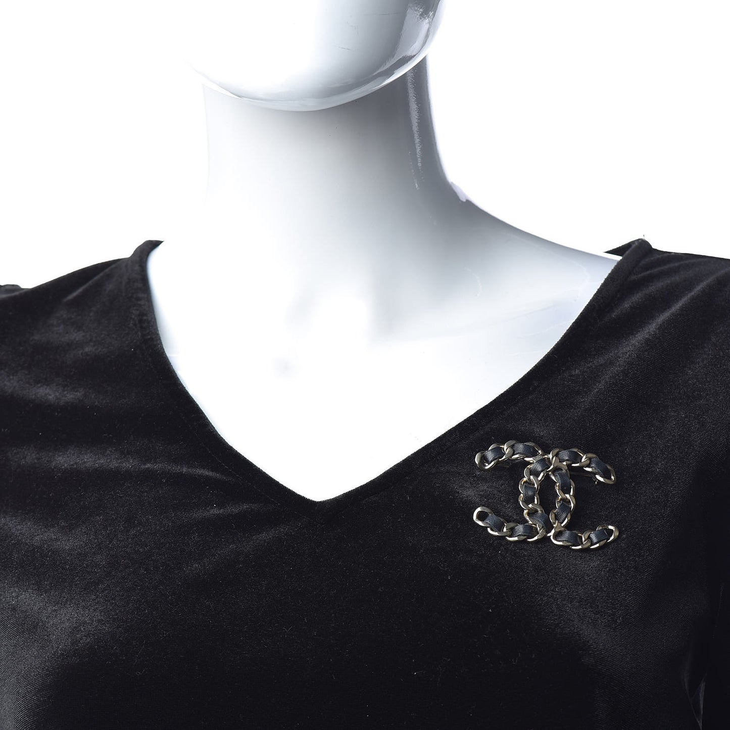 Lambskin Chain CC Brooch Black Gold