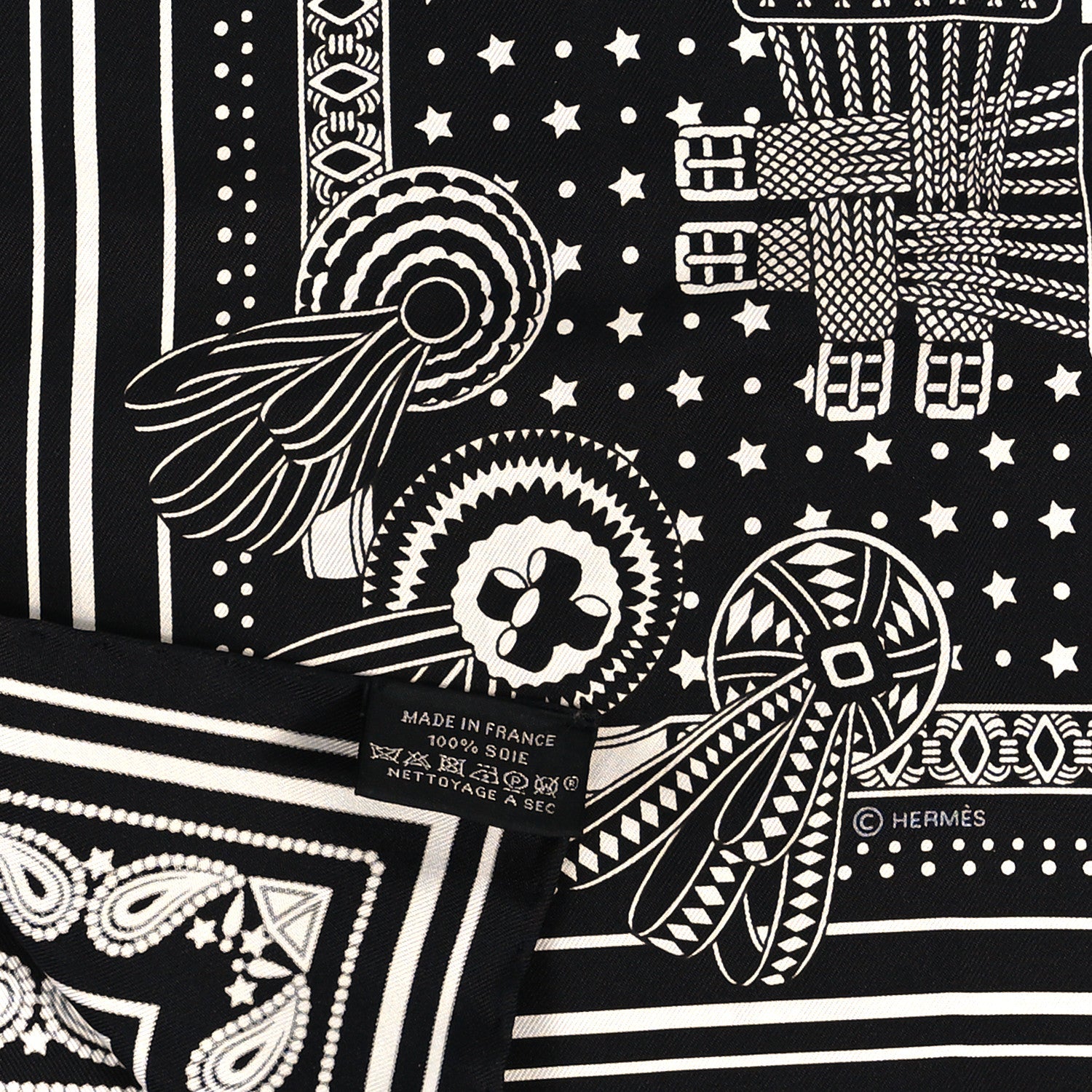 Hermes Silk Les Rubans Du Cheval Scarf 55 Black White 3 of 4