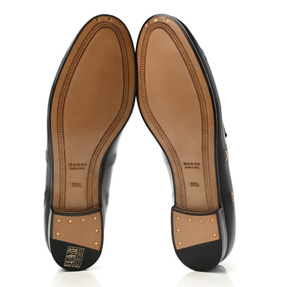 Gucci Goatskin Bee Star Embroidered Womens Jordaan Loafers 37 Black 5 of 9