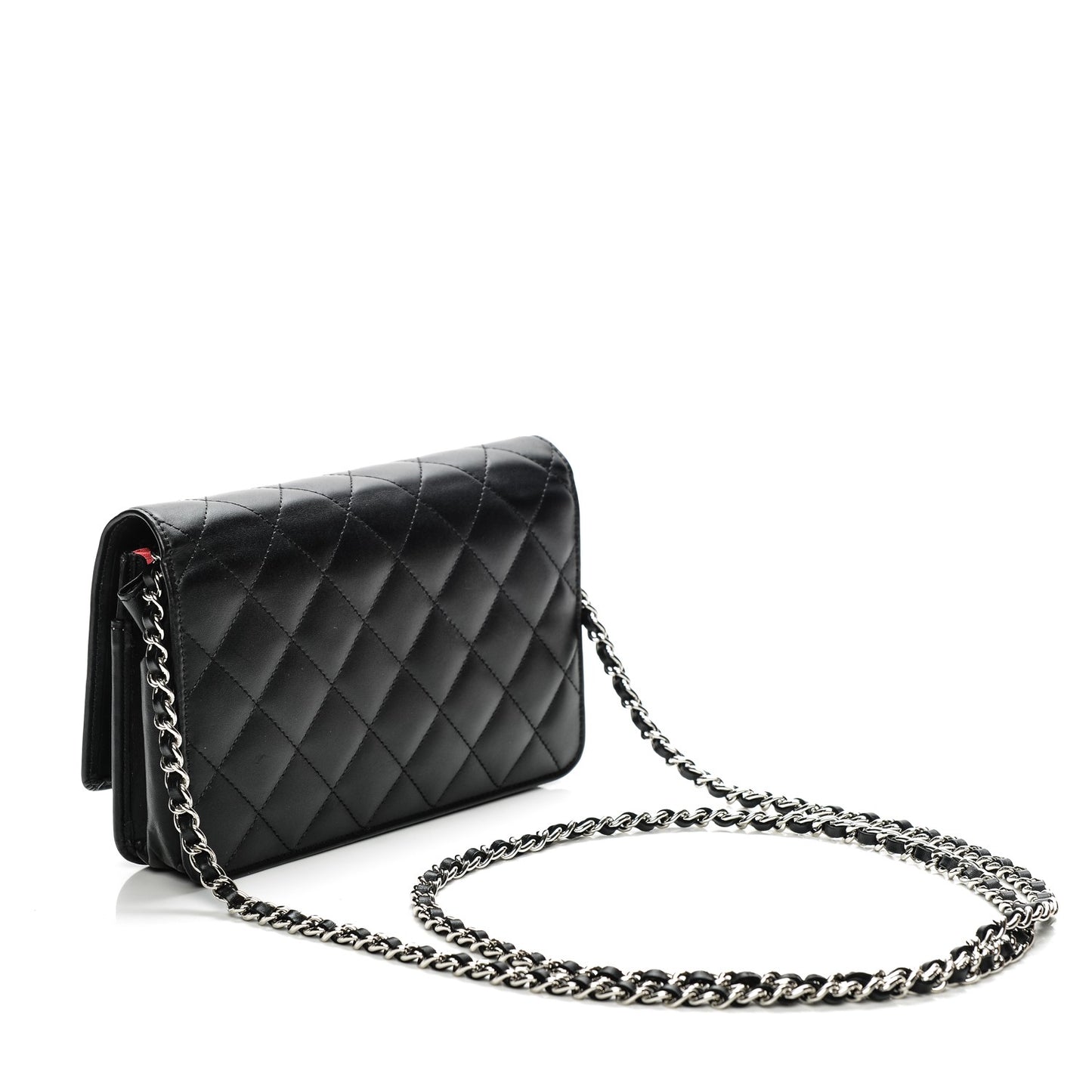 Calfskin Quilted Cambon Wallet On Chain WOC Black