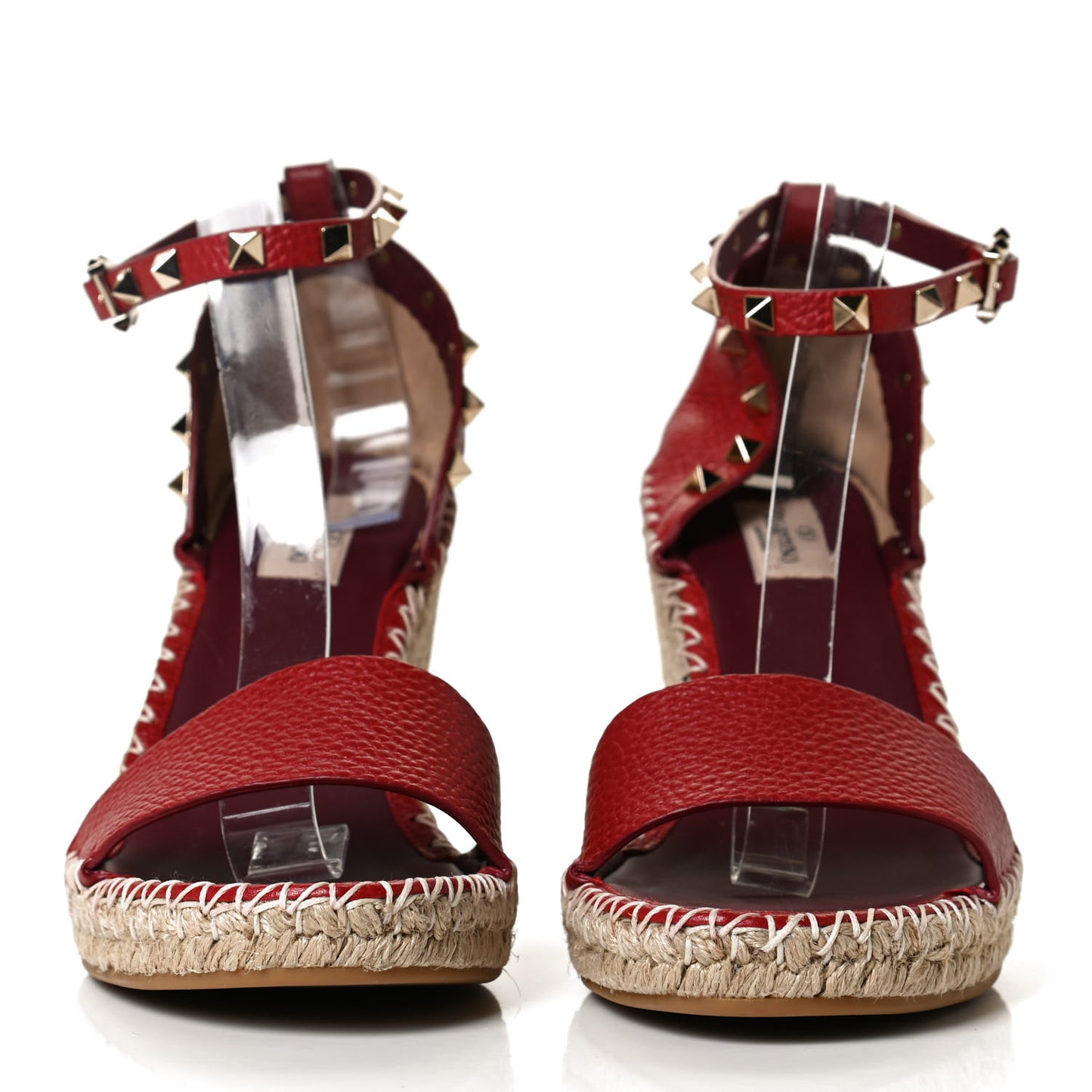 Grained Calfskin Rockstud Ankle Strap Espadrille 15/105mm Wedge Sandals 41 Rosso Valentino Natural