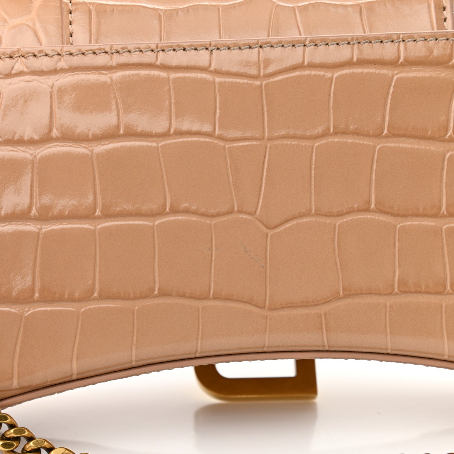 Balenciaga Shiny Calfskin Crocodile Embossed Hourglass Chain Bag Nude Beige 11 of 13