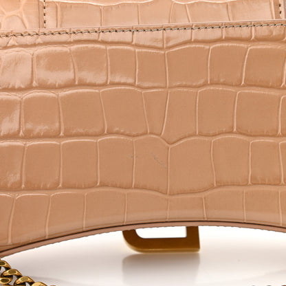 Balenciaga Shiny Calfskin Crocodile Embossed Hourglass Chain Bag Nude Beige 11 of 13