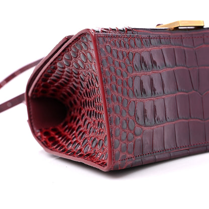 Balenciaga Shiny Calfskin Crocodile Embossed Small Hourglass Top Handle Bag Dark Red 7 of 10