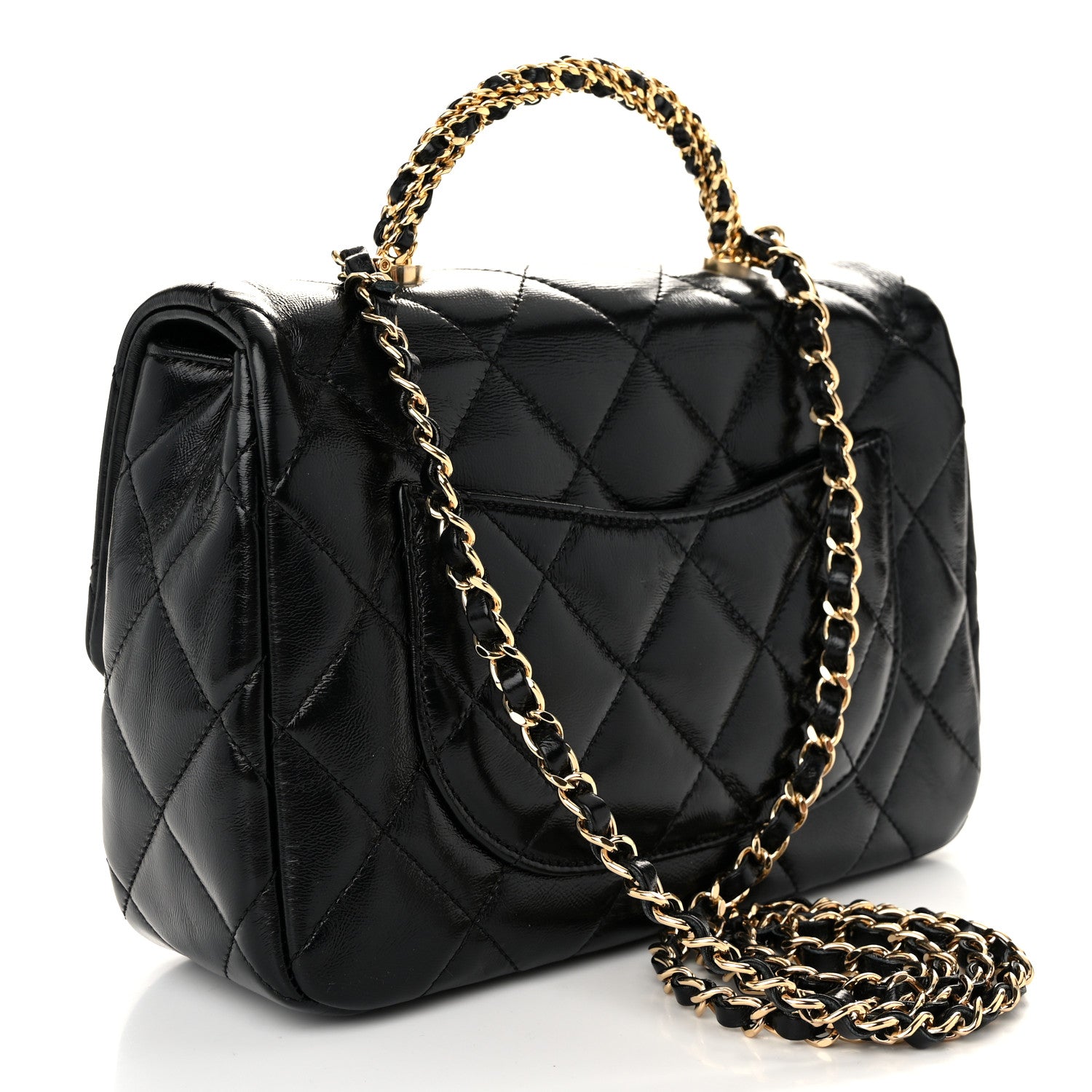 Chanel Shiny Lambskin Quilted Twisted Links Top Handle Flap Black 3 of 10