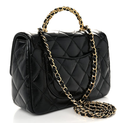 Chanel Shiny Lambskin Quilted Twisted Links Top Handle Flap Black 3 of 10