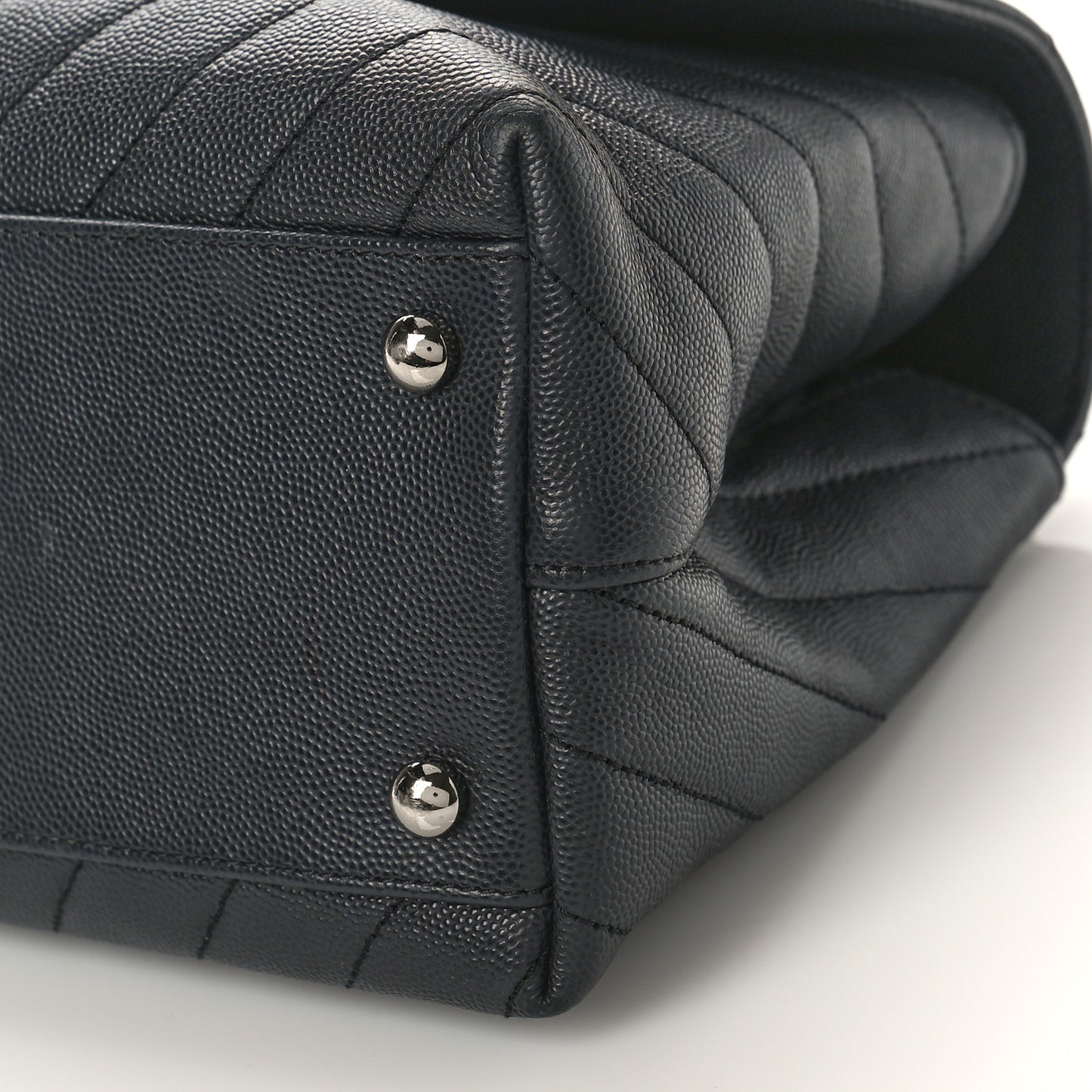 Caviar Chevron Quilted Small Coco Handle Flap Dark Grey