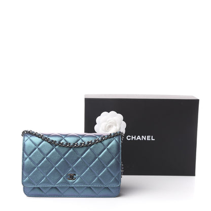 Chanel Metallic Lambskin Wallet On Chain WOC Turquoise 11 of 11
