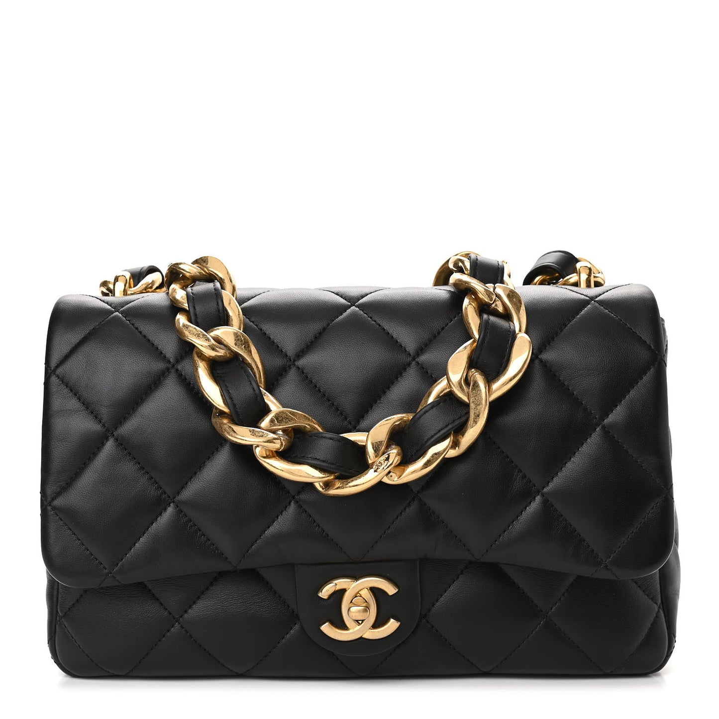 Lambskin Quilted Large CC Funky Town Flap Black