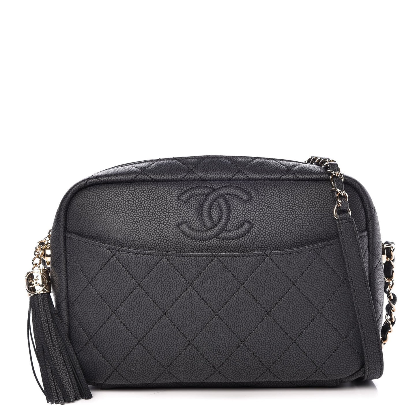 Caviar Quilted Medium Coco Tassel Camera Case Black