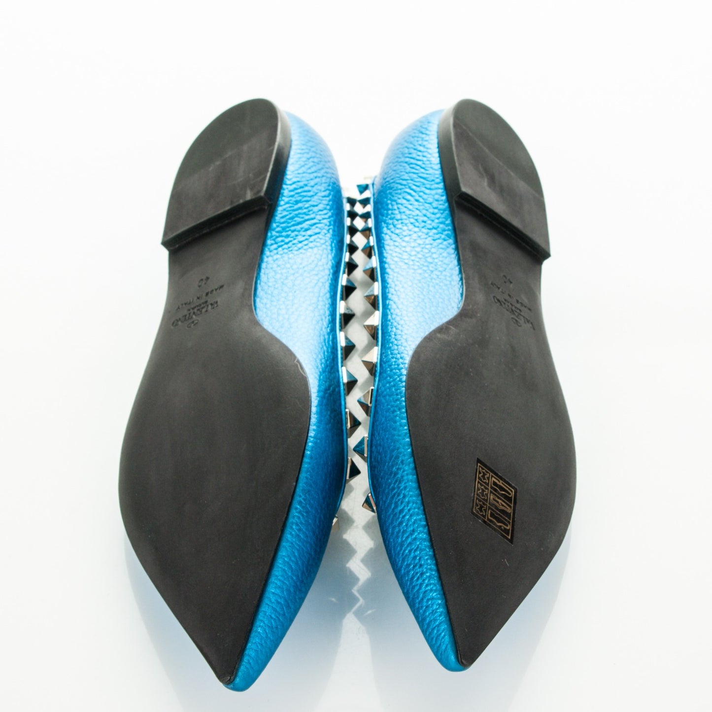 Metallic Pebbled Calfskin Rockstud Ballerina Flats 40 Light Blue