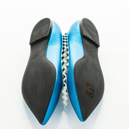 Valentino Garavani Metallic Pebbled Calfskin Rockstud Ballerina Flats 40 Light Blue 5 of 7