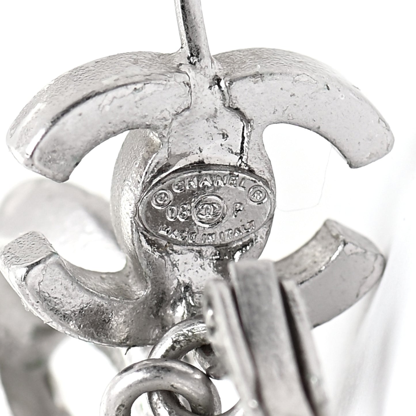 Crystal CC Bow Dangle Earrings Silver