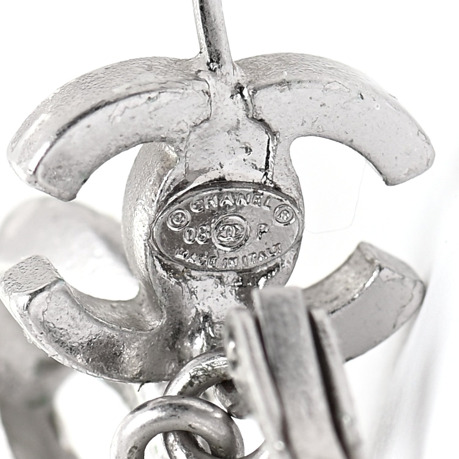 Chanel Crystal CC Bow Dangle Earrings Silver 3 of 4
