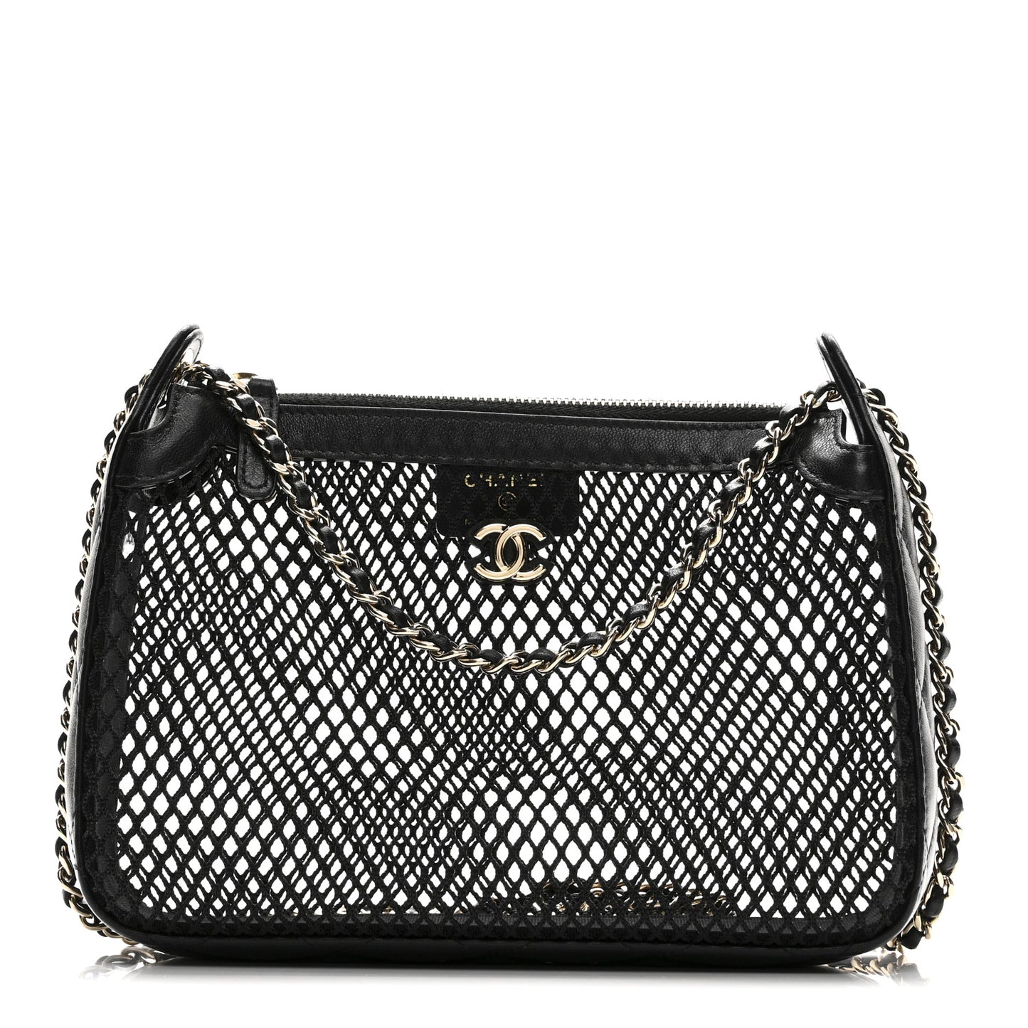 Mesh Shiny Lambskin Clutch With Chain Black