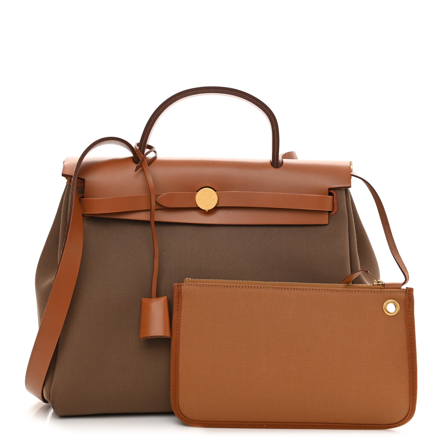 Hermes Vache Hunter Toile Herbag Zip 31 PM Etoupe Dune Fauve 1 of 13