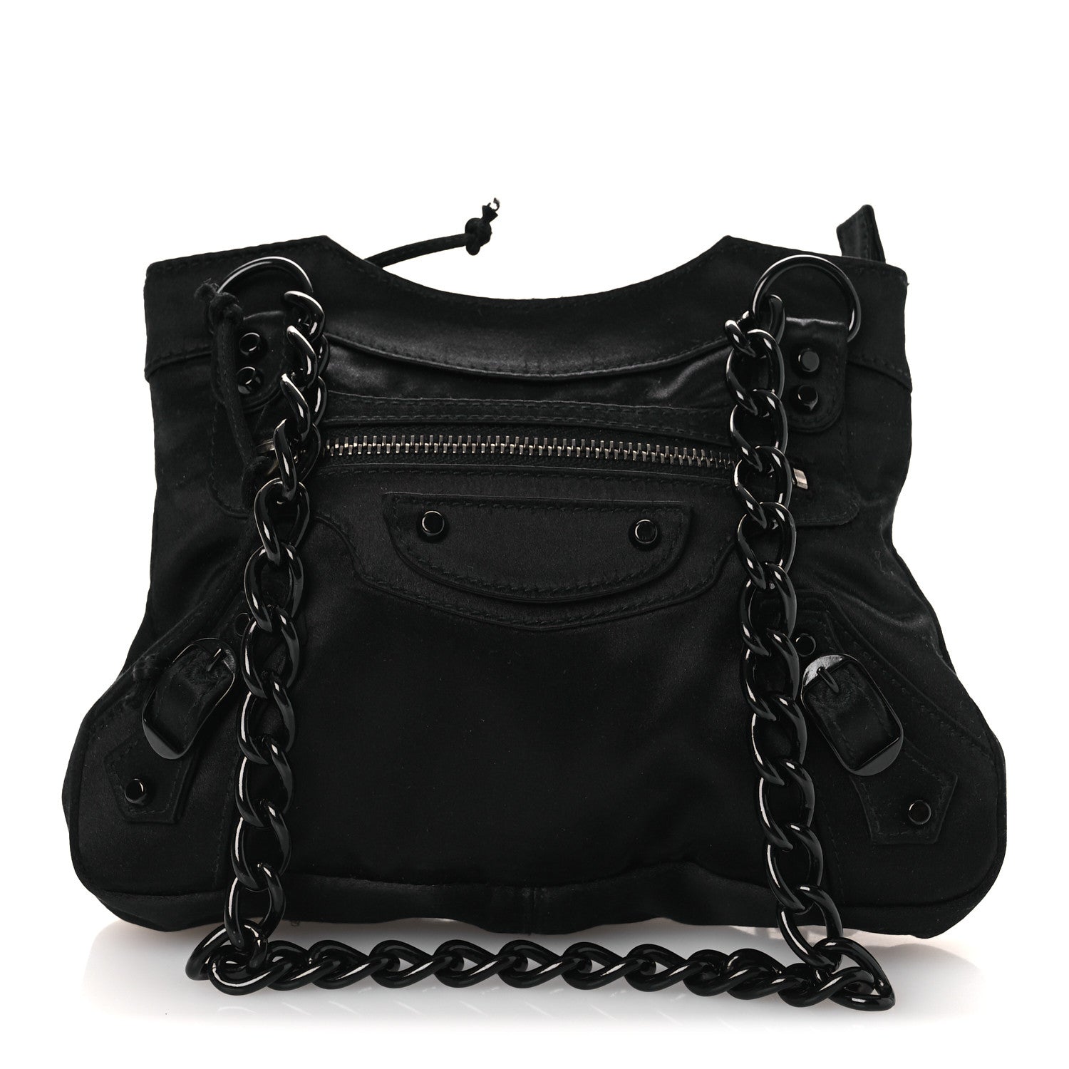 Balenciaga Satin Enamel Classique Chain Shoulder Bag Black 1 of 10