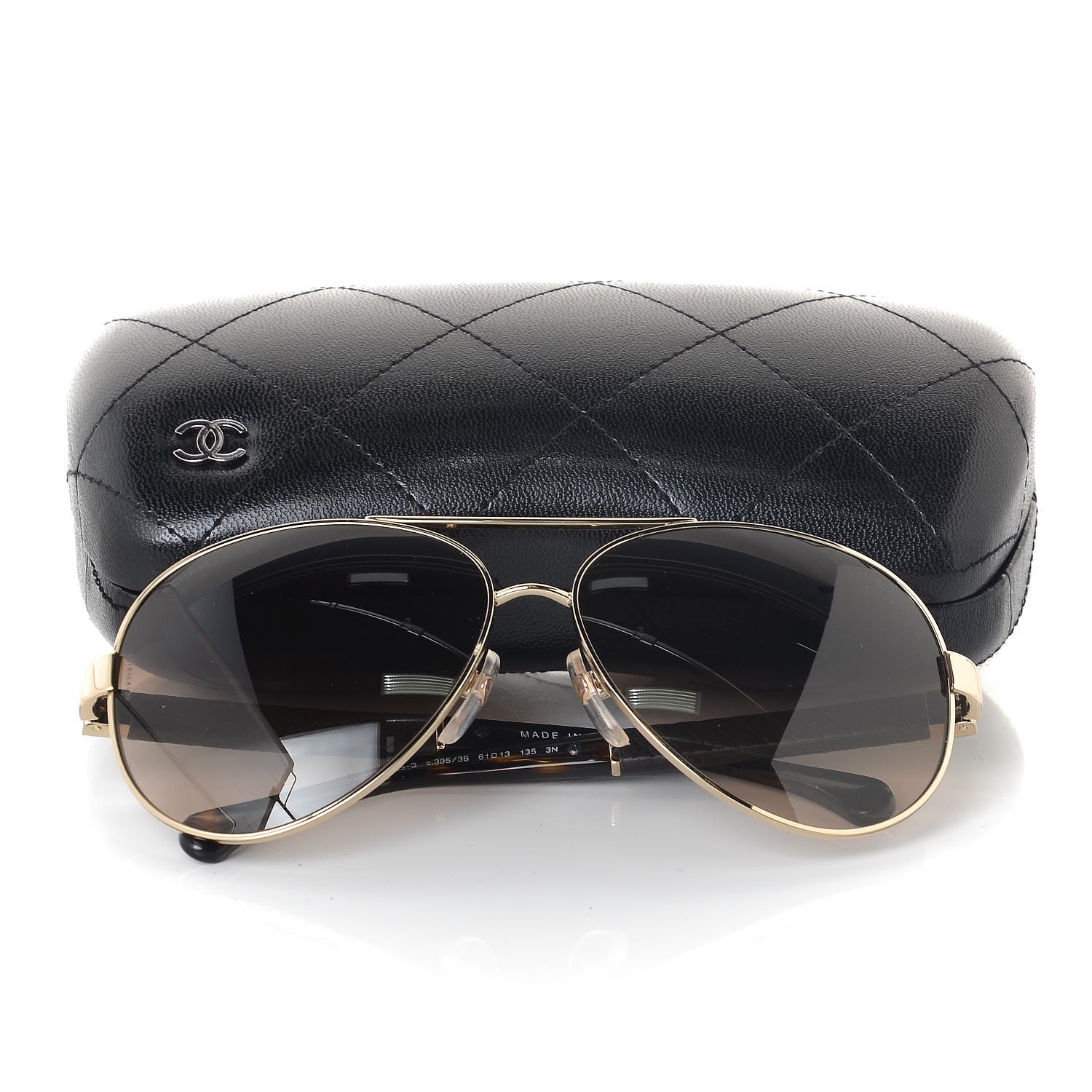 Chanel Lambskin Quilted CC Aviator Sunglasses 4195-Q Brown Gold 8 of 8