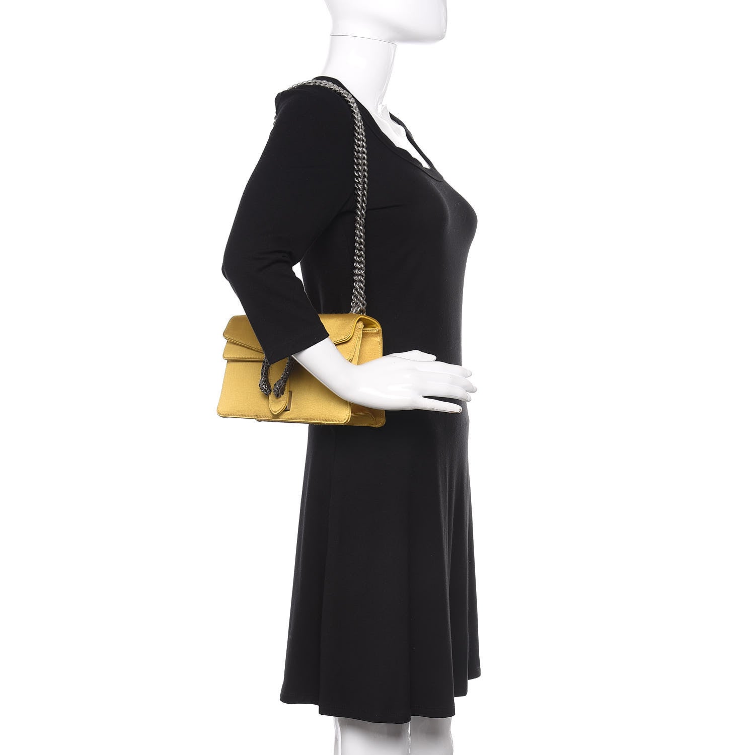 Gucci Satin Silk Crystal Small Dionysus Shoulder Bag Gold Black Diamond 2 of 10