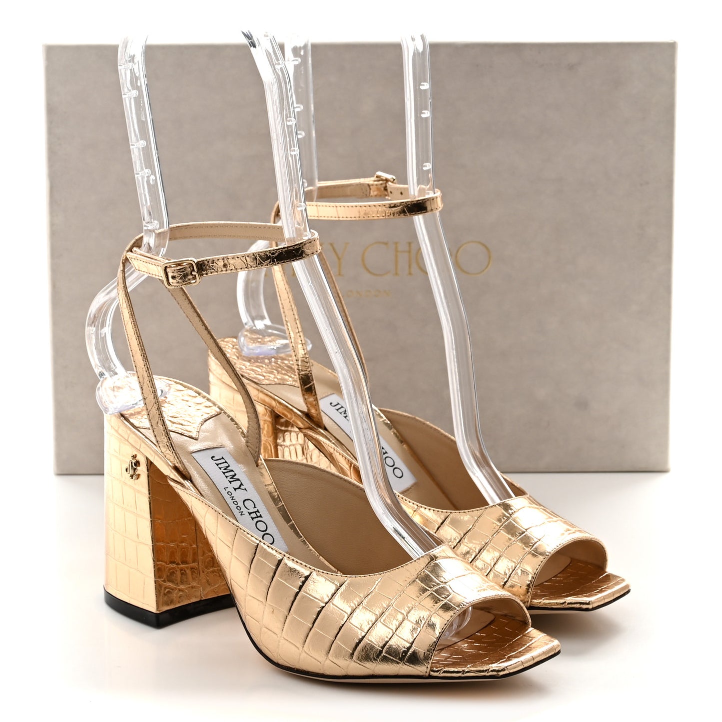 Metallic Calfskin Crocodile Embossed Jassidy 85 Pumps 37.5 Light Gold