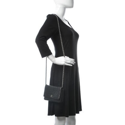 Chanel Lambskin Camellia Embossed Wallet on Chain WOC Black 2 of 11