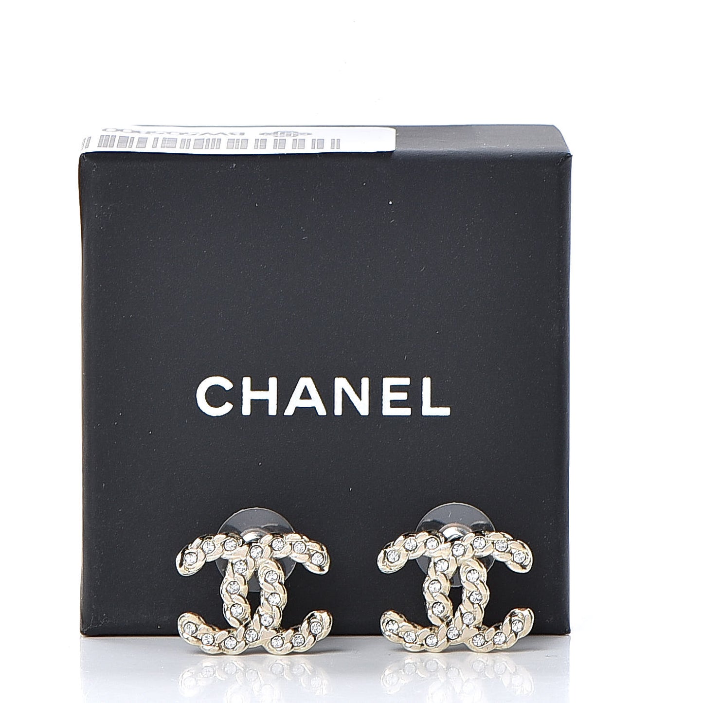 Crystal Chain Link CC Earrings Gold