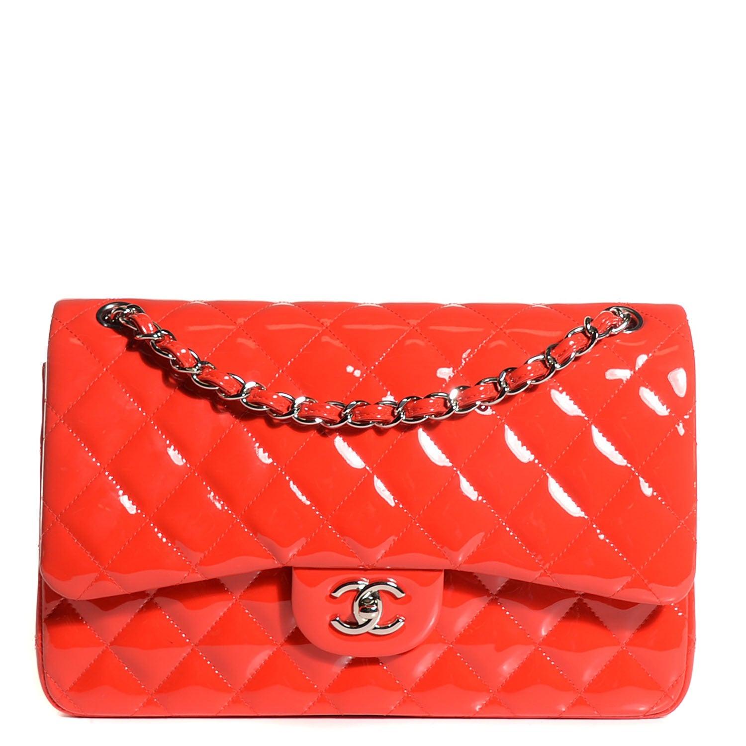 Chanel Patent Quilted Jumbo Double Flap Red 1 of 8