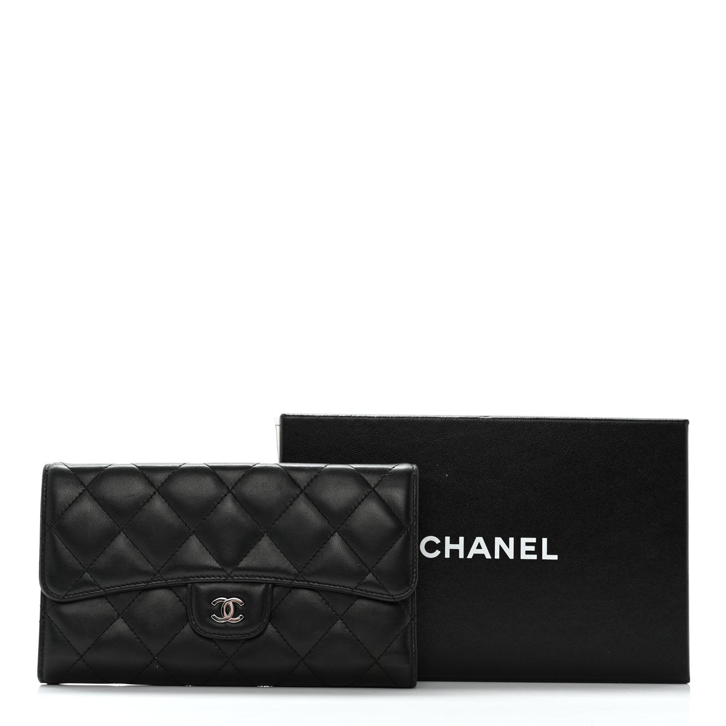 Lambskin Quilted Large Flap Wallet Black