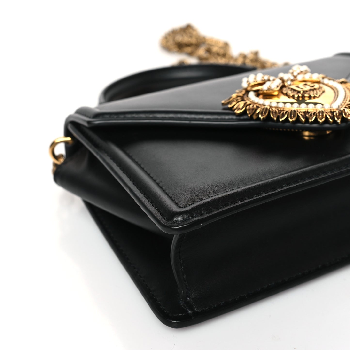 Smooth Calfskin Small Devotion Envelope Top Handle Bag Black