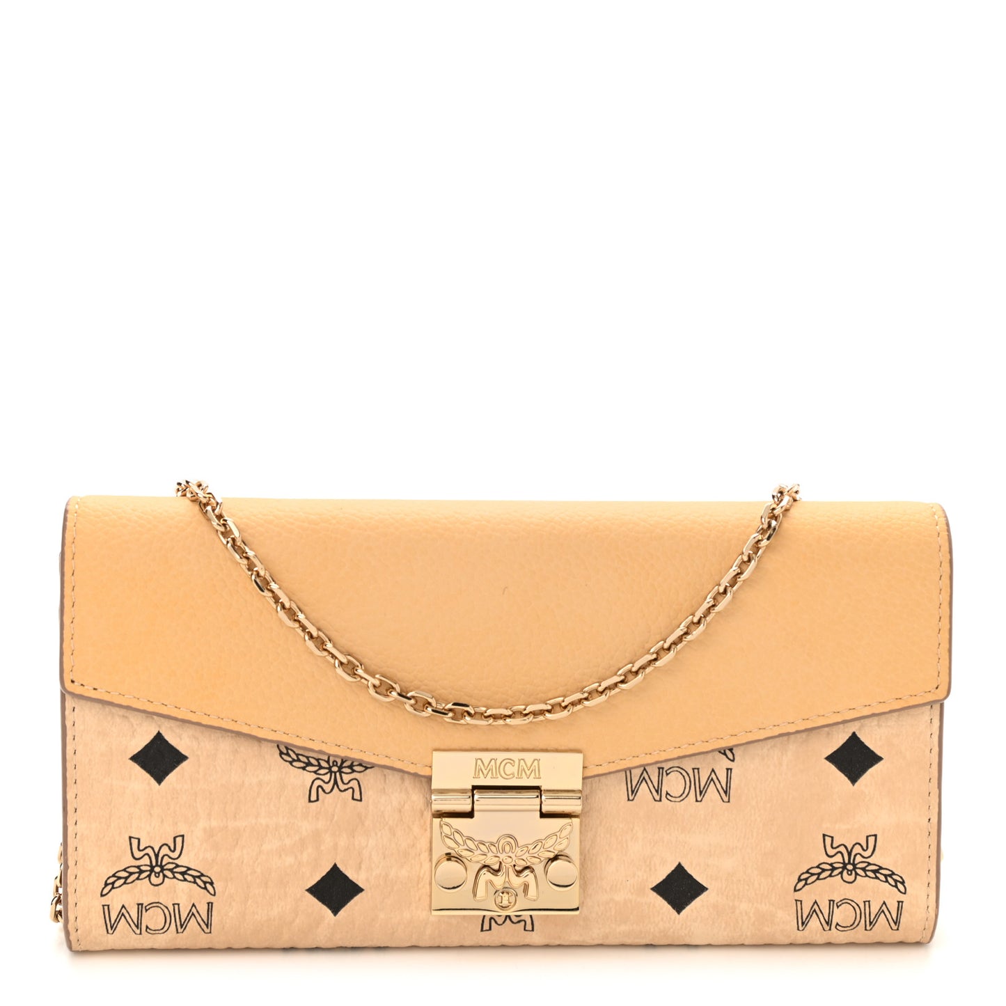 Visetos Calfskin Large Patricia Wallet On Chain Beige