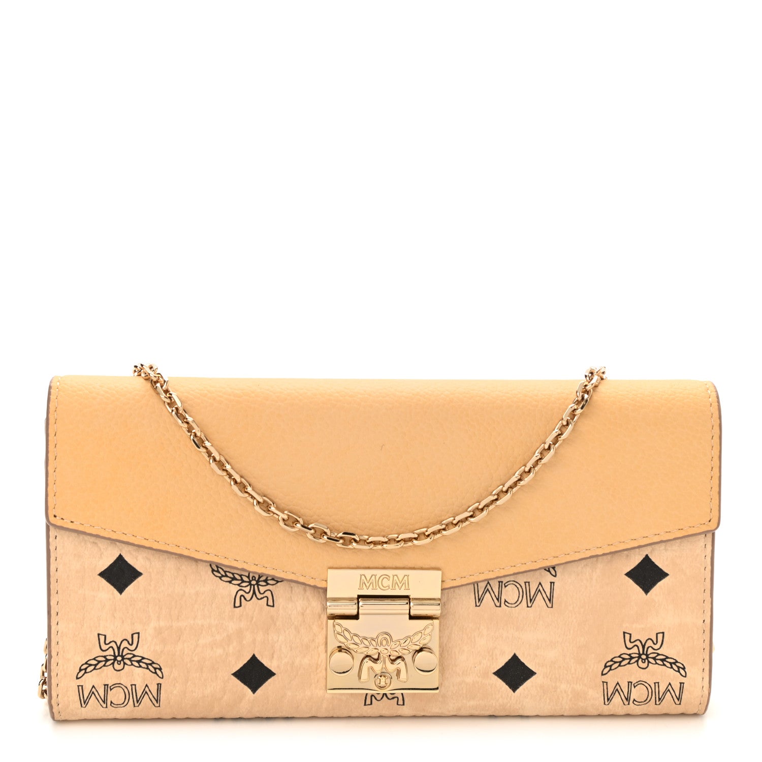 MCM Visetos Calfskin Large Patricia Wallet On Chain Beige 1 of 9